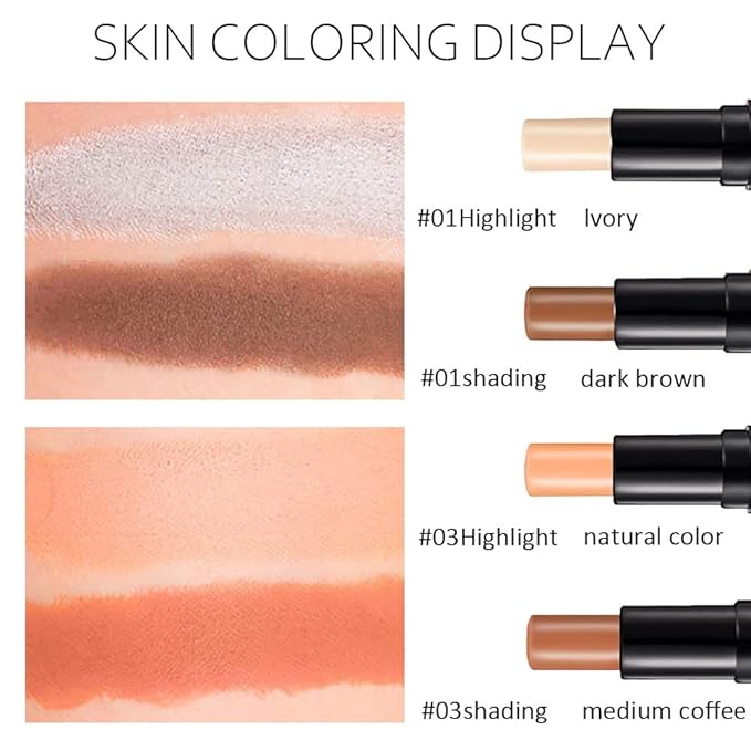 2 Colors Cream Contour Sticks Makeup Kit, Primer Face Highlighter Contouring for Beginners, Highlight and Contour Kit, Cream Concealer Makeup Blur Stick, Primer Face Corrector 3#