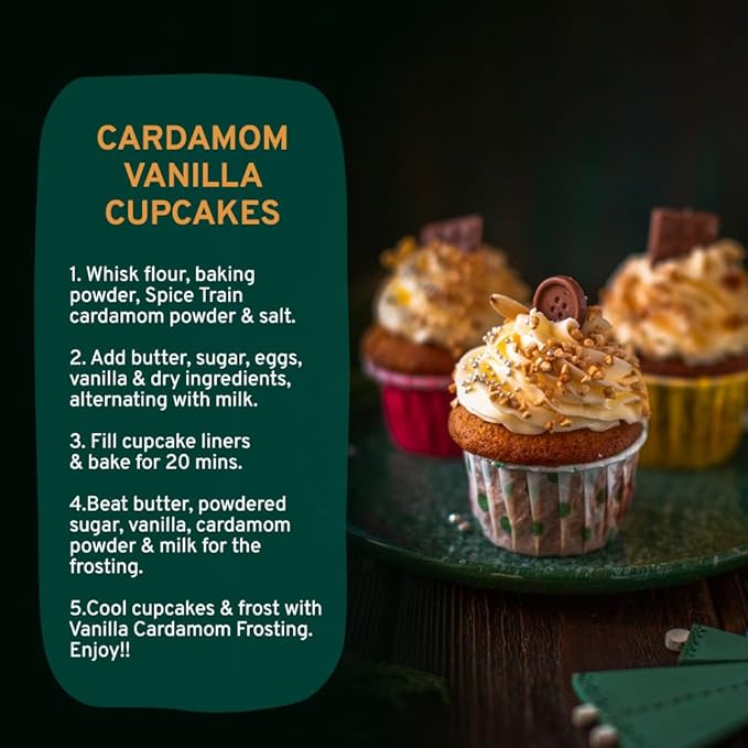 Cardamom Powder (100g/3.53oz) Gluten Free, Raw Ground Elaichi for Cooking, Smoothies, Lattes, Masala Tea, Packed in Resealable Zip Lock Pouch