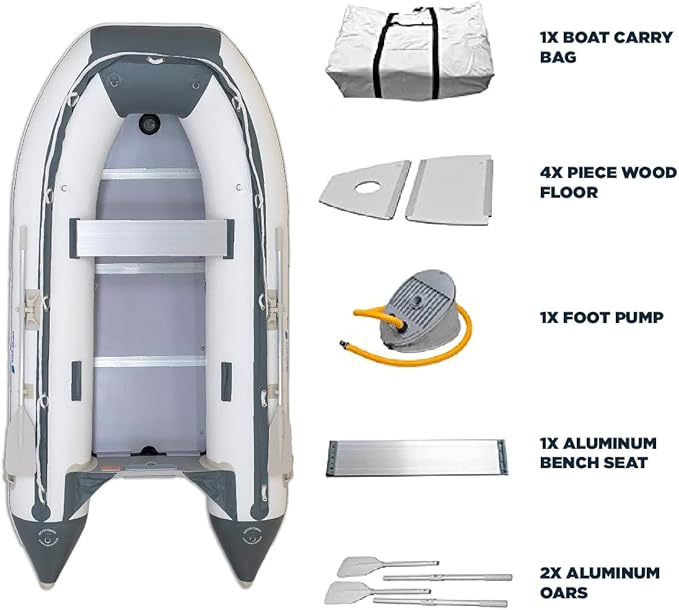 Newport 10ft 6in Newport Model Inflatable Dinghy Boat Transom Sport Tender - 5 Person - 15HP USCG Rated, White/Gray