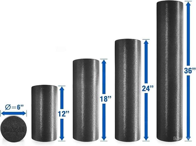 Yes4All Medium Firm Round PE Foam Roller 12, 18, 24, 36 Inches for Pilates, Yoga, Stretching, Balance & Core Exercises
