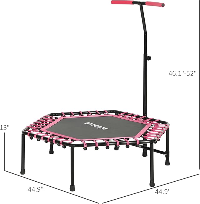 Soozier 45" Rebounder Trampoline for Adults, Mini Trampoline Indoor with Colorful LED Lights and Adjustable Handle, Quiet and Safe Bungee Rebounder