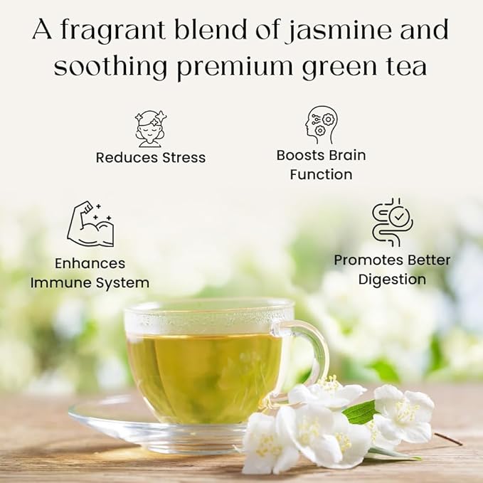 Jasmine Green Tea Bags, 50 Counts, Mountain Loose Leaf Green Tea, Flavored, Delightful Aroma, Sugar Free, 100% Natural Gluten Free, Medium Caffeine Brew As Hot, Cold Or Iced Tea