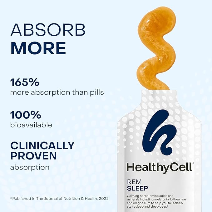 Healthycell REM Sleep - Liquid Gel Extra Strength Sleep Supplement for Adults - Melatonin, Magnesium, GABA, L-theanine Supplement - Maximum Absorption - 14 Gel Packs
