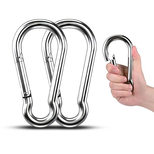 Large Carabiner Clip Hooks, 2pcs 7 inch Carabiners Heavy Duty, 304 Stainless Steel Spring Snap Hook Fits Camping Hanging Hiking Weight Lifting, Metal Clips for Rope or Chain