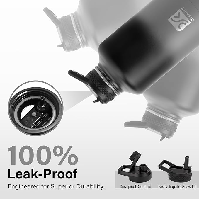 Insulated Water Bottle | Thickened Stainless Steel Vacuum Metal | Portable Sports Half Gallon Large Water Jug for Gym and Hiking with Straw, Carrier Bag, Handle Strap | BPA-Free 64 oz