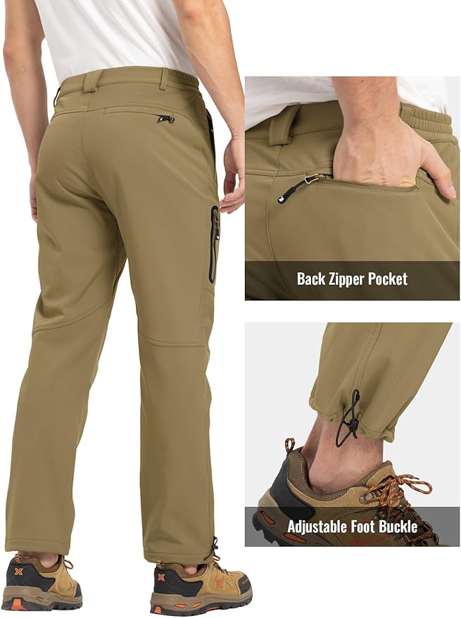 Rdruko Men's Snow Pants Waterproof Insulated Winter Hiking Pants Snowboard Fleece Lined Softshell Ski Pants