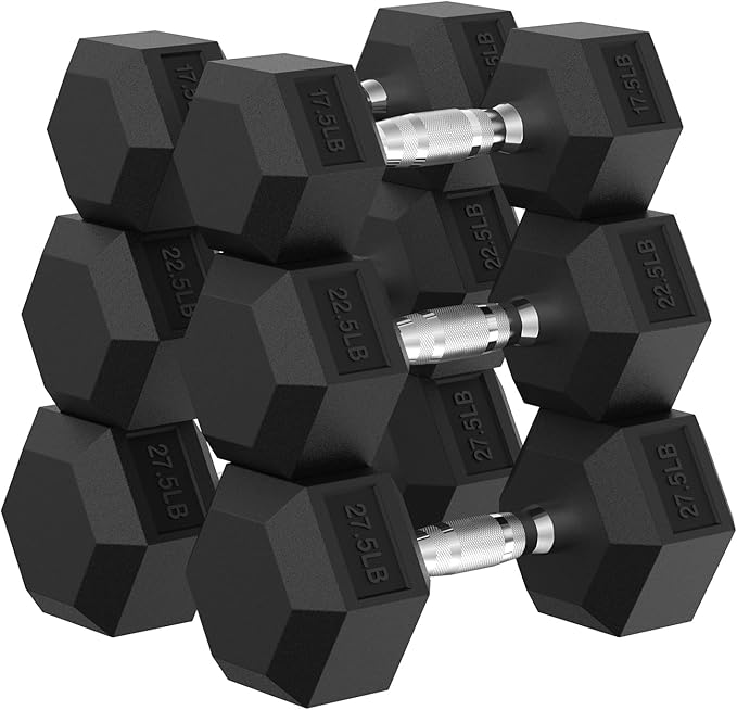 PAPABABE Hex Dumbbell Set, 45-135 lb Rubber Encased Home Gym Dumbbells, Weights Dumbbells Set for Women & Men, Hand Weight with Anti-Slip Grip