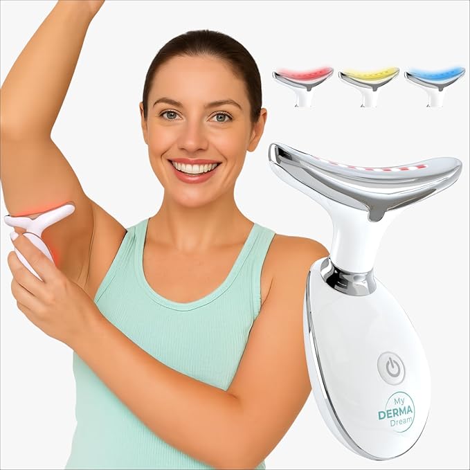 MyoGlow by MDD | Neck, Face, Arms, and Legs Skin Tightening and Lifting Lymphatic Drainage Massager Tool | Uses LED Light, Sonic Vibration, Thermal Activation