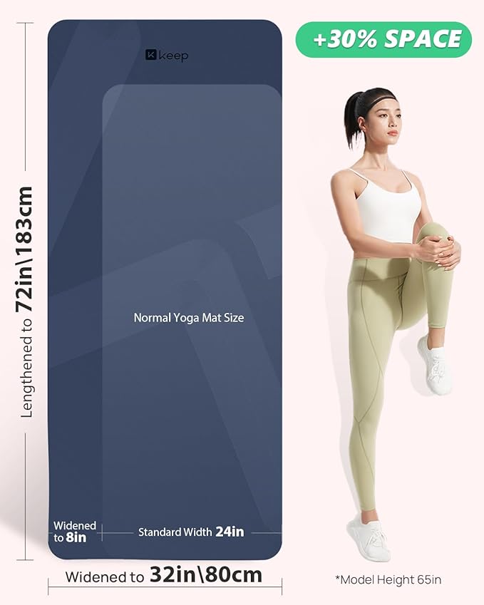 KEEP Yoga Mat, 32" Extra Wide Exercise Mat with Strap for Men and Women, 7mm Thick Double-Sided Non-Slip Eco-friendly Yoga Mat for Pilates, Workout and Fitness