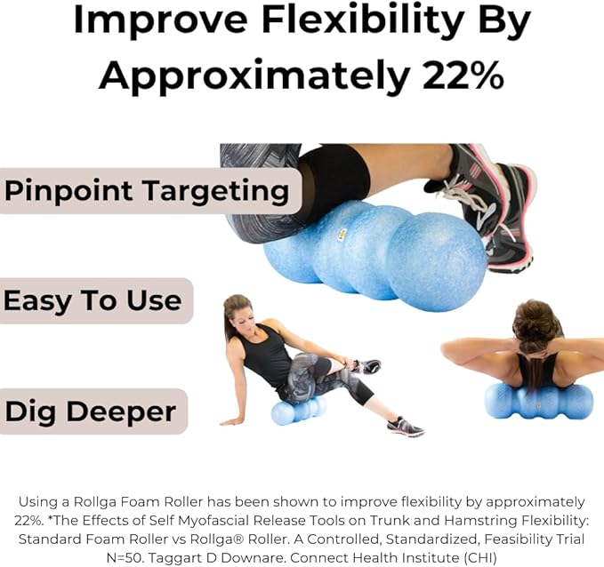 Rollga LITE - The Better Foam Roller for Physical Therapy. Deep Tissue Massage Roller for Muscle Recovery, Back Pain Relief & Flexibility. Yoga & Pilates Exercise Roller. Beginner & Athlete Approved.