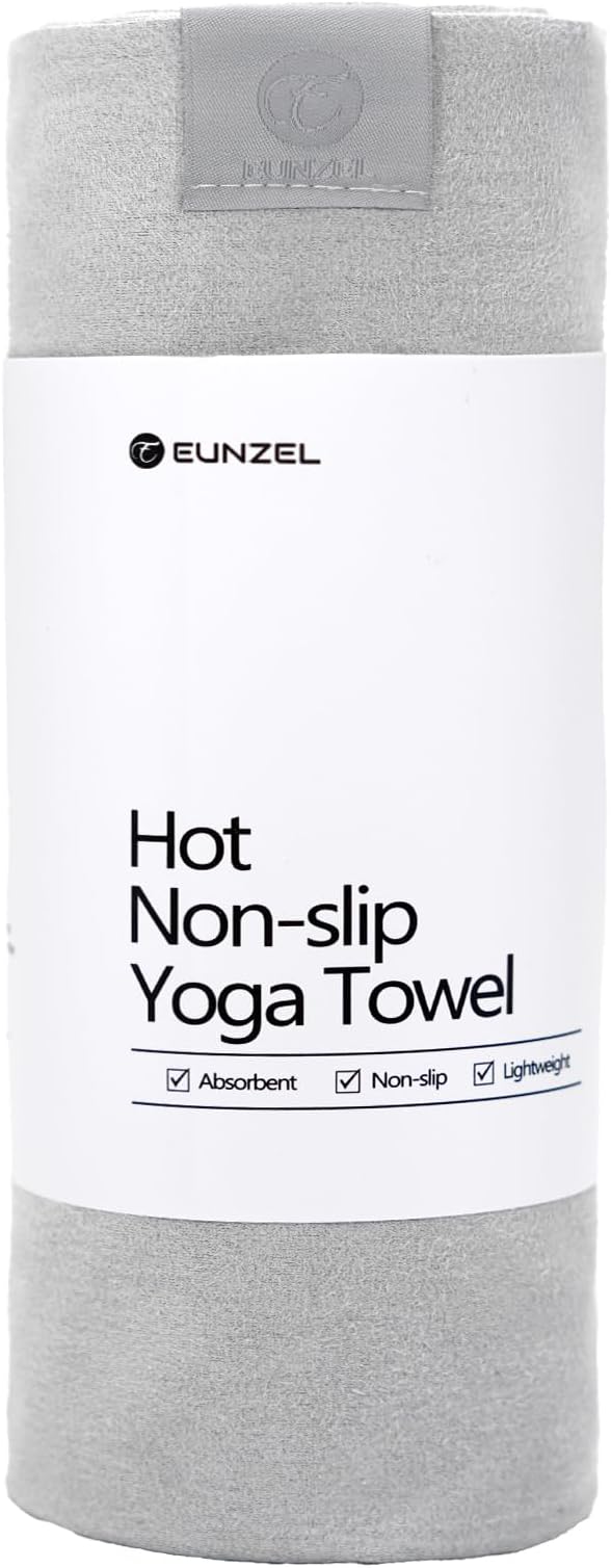 Eunzel Hot Yoga Towel, Super Absorbent Yoga Mat Towel Soft Suede Microfiber Non-Slip Towel for Bikram Pilates and Yoga Mats 72" x 26.5", Light Grey