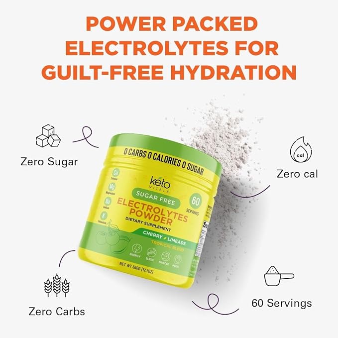 Keto Vitals Electrolytes Powder | Keto-Friendly Electrolytes with Potassium, Magnesium, Sodium, Calcium | Keto Electrolytes Supplement Energy Drink Mix | Sugar-Free, Zero Calories, Zero Carbs