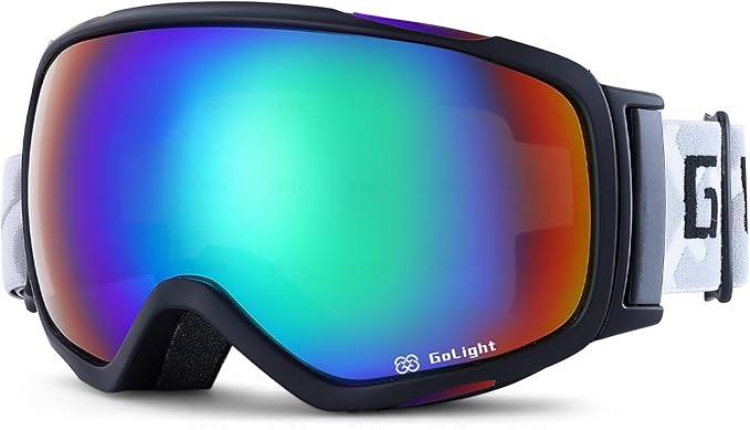 GoLight OTG Anti-Fog Ski Goggles for Men Women ??Spherical REVO Lens, UV400, Breathable TPU Frame, Adjustable Non-Slip Strap
