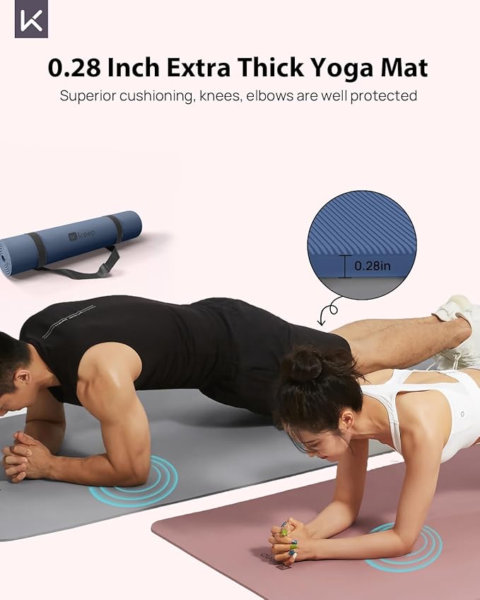 KEEP Yoga Mat, 32" Extra Wide Exercise Mat with Strap for Men and Women, 7mm Thick Double-Sided Non-Slip Eco-friendly Yoga Mat for Pilates, Workout and Fitness
