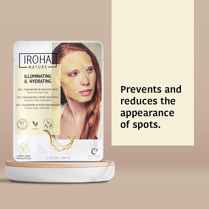 IROHA NATURE Brightening & Hydrating Face Mask with Pure Vitamin C and Hyaluronic Acid (Pack of 15) | Illuminates & Hydrates | Instant Results in 15 Minutes | 100% Biodegradable