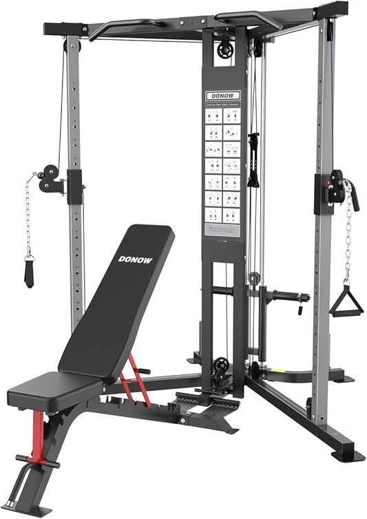 DONOW Cable Crossover Machine, Cable Fly Machine Home Gym System Workout Station with Dual Pulley System Pull-Up Bar Cable Bar and LAT Pull Down System