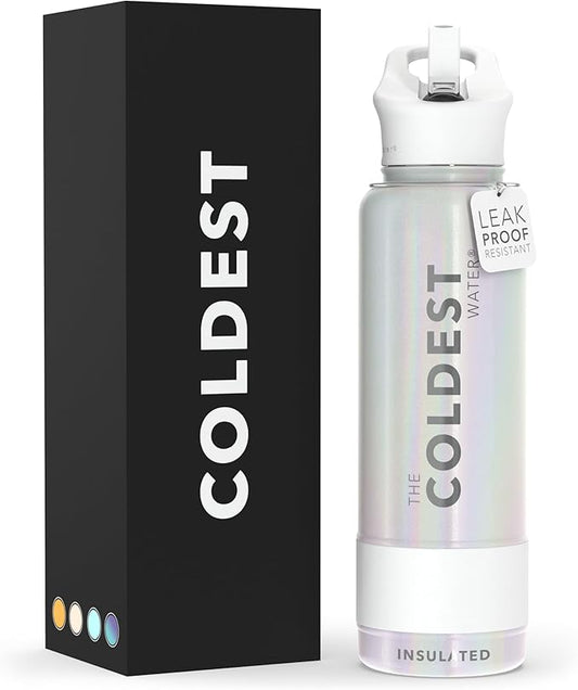 Coldest Insulated Water Bottle with Straw Lid - Stainless Steel Metal Insulated Bottle for Men & Women (Cosmic Ice Glitter, 40 oz)