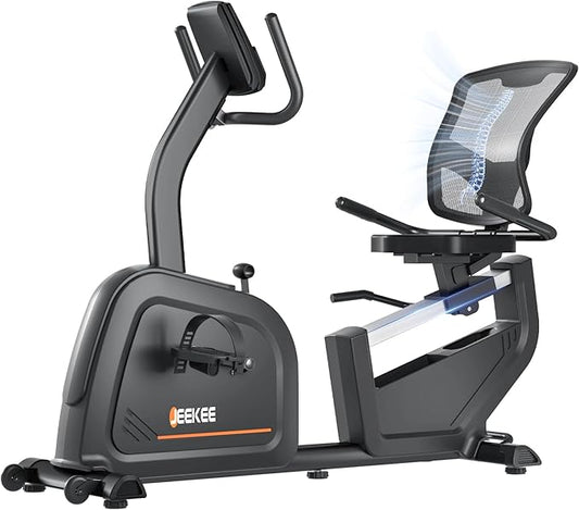 JEEKEE Recumbent Exercise Bike for Seniors,Stationary Bikes for Home, 300LB Capacity & 16 Levels Magnetic Resistance, Heart Rate Handle