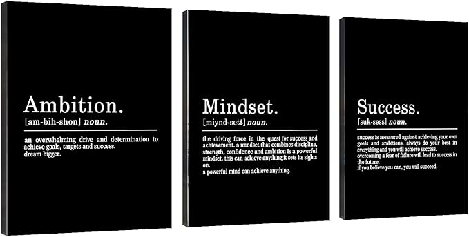 Inspirational Canvas Painting Wall Art -EPHANY ART,Mindset Quotes Prints, Success Framed Entrepreneur Poster Positive Quotes Wall Poster for Home Office Workplace (M-3pcs,12x16inchx3pcs)