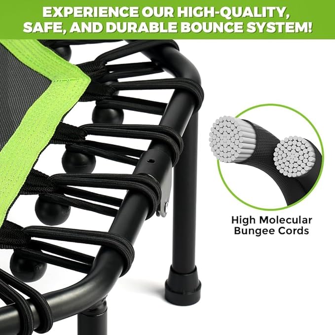 ONETWOFIT Foldable Rebounder Trampoline for Adults, 40/42/45” Mini Fitness Trampoline W/Adjustable Foam Handle Bungees, Quiet Exercise Trampoline for Personal Indoor Workout