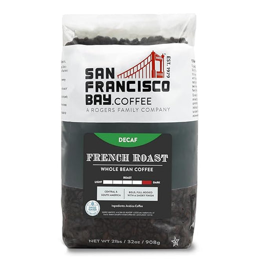 San Francisco Bay Coffee - Decaf Dark Roast Whole Bean Coffee - Decaf French Roast (2 lb bag) - Swiss Water Processed