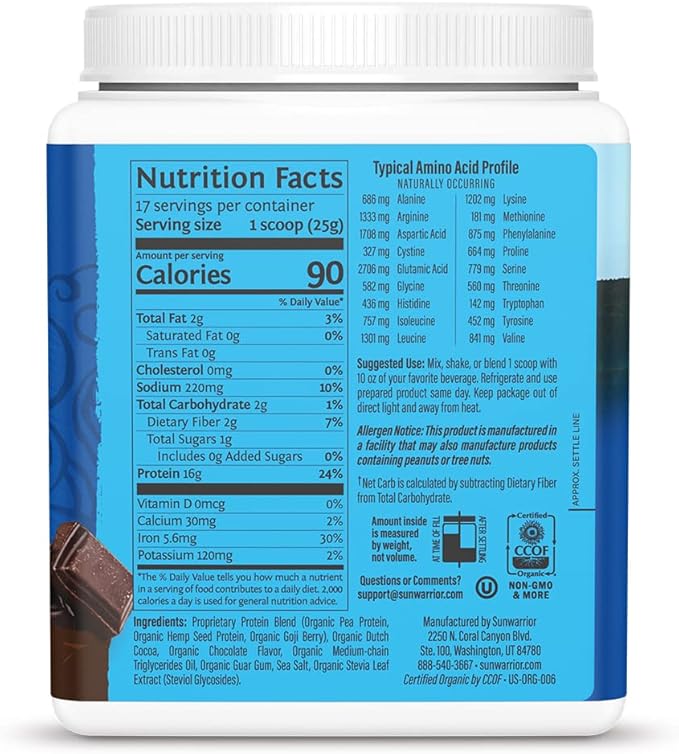 Organic Plant Based Protein Powder | Vegan Organic Protein Powder Chocolate Flavored with BCAA Amino Acids & Hemp Seed Pea Blend | Non-GMO Soy Dairy Filler & Gluten Free (Chocolate, 17 Servings)