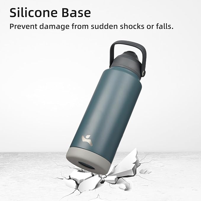 Insulated Water Bottle with Straw Lid,40 oz Stainless Steel Vacuum Metal Bottle with Silicone Handle,Dark Gray