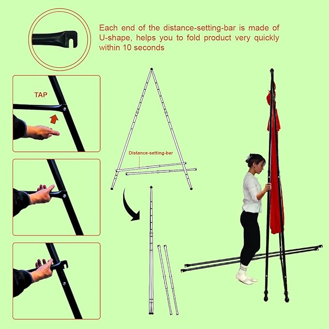 KT Dedicated Stand Frame For Aerial Yoga And Therapy Sensory Hammock Model KT1.1520YG. Foldable, Portable, Height Adjustable, Stable and Durable Upgraded Yoga Swing Stand Frame