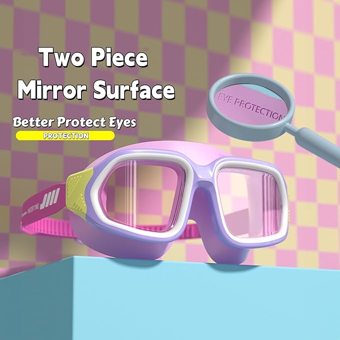 Kids Swim Goggles for Ages 4-12: Clear Vision, Wide View, No Leaks, Anti-Fog, UV Protection & Comfortable Fit