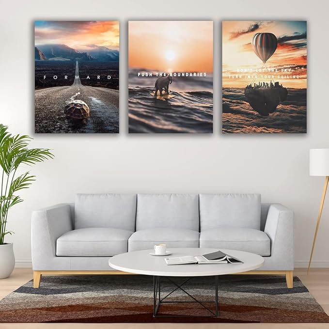 Motivational Wall Decor Poster Inspirational Wall Art 3 Pieces Canvas Wall Painting Artwork for Living Room Bedroom Office Home Decor Prints Pictures Wall Decor Framed Ready to Hang 36''Wx 16''H