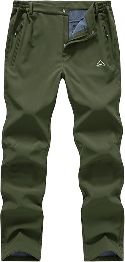 Gopune Men's Snow Ski Waterproof Softshell Pants Outdoor Windproof Warm Hiking Insulated Pants