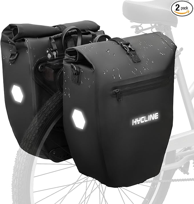 Hycline Waterproof Bike Panniers Bag: Bicycle Rear Rack Bags 28L Large Capacity with Dual Carrying Handle and Shoulder Strap for Commuting Cycling Traveling Touring Shopping - 2PCS