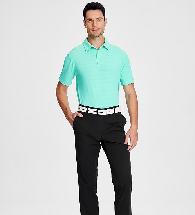 Esabel.C Jacquard Golf Shirts for Men Moisture Wicking Short Sleeve Performance Dry Fit Active Mens Polo Shirts