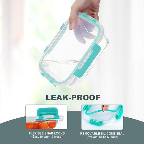 10 Pack Glass Food Storage Containers, Meal Prep Containers with Lids, Airtight Glass Lunch Boxes, Freezer, Oven, and Microwave Safe, Green