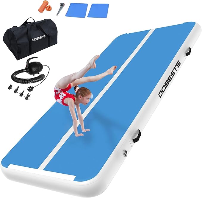 DOBESTS Inflatable Air Gymnastics Mat Tumbling Mat Tumble Track Gymnastics Training for Kids Home 6.6 feet 10 feet 13feet 16feet 20feet 4/8inch Thick for Cheerleading Dance Yoga Cheer Water With Pump