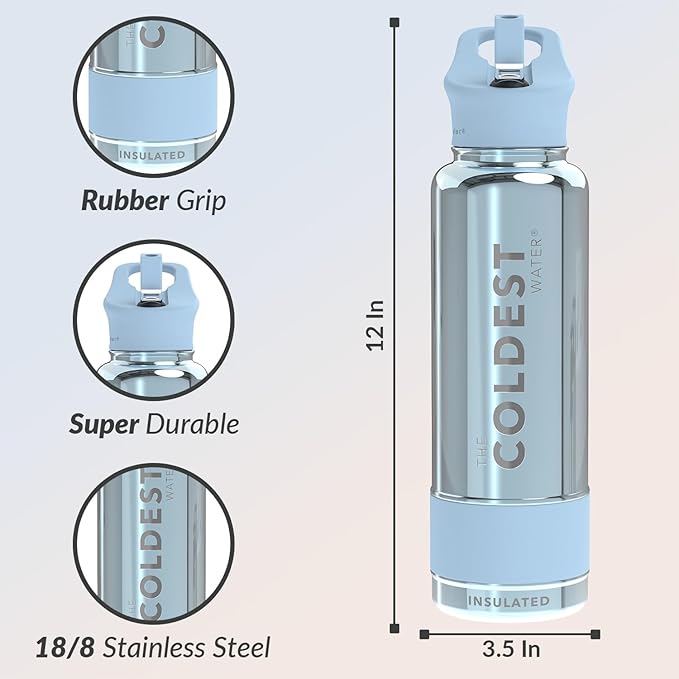 Coldest Insulated Water Bottle with Straw Lid - Stainless Steel Metal Insulated Bottle for Men & Women (Blue Reflections, 40 oz)