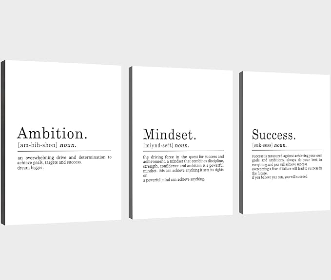EPHANY ART - Inspirational Canvas Prints - Mindset Quotes, Motivational Wall Art Success Framed Entrepreneur Poster - Positive Quotes Wall Poster for Home Office Workplace (L-3pcs, 24x36inchx3pcs)