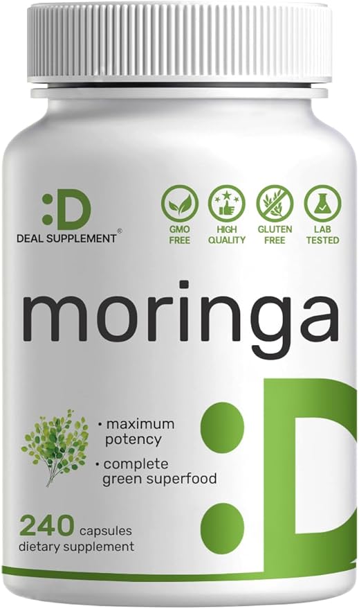 Moringa Capsules 9,000mg Herbal Equivalent, 240 Capsules – 4 Month Supply – Maximum Potency Pure Moringa Leaf Extract – Complete Green Superfood Supplement for Energy, Skin & Immune Health Support