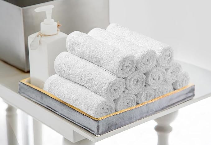 Avalon Salon Towel - White Hand Towels Bulk Pack of 24-100% Cotton Absorbent Spa, Facial & Gym Towels for Working Out - 16x27 Inches (Not Bleach Proof)
