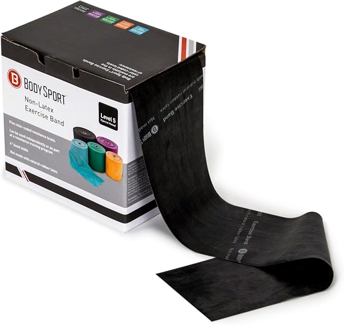Body Sport Exercise Band, 50 yd. x 4 in. Roll, Special Heavy Resistance - Home & Gym Fitness Equipment for Stretching, Strength Training & Physical Therapy (Black)