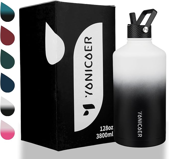 Insulated Water Bottle 64oz,Triple Wall Vacuum Stainless Steel(Dishwasher Safe),Leak Proof & Non-BPA,Flask Jug with Paracord Handle & Straw Spout Lids Sports