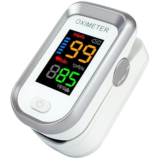 Fingertip pulse oximeter, large LED screen heart rate monitor, oxygen monitor fingertip, accurate and rapid reading, pulse oximeter with lanyard [silver white]