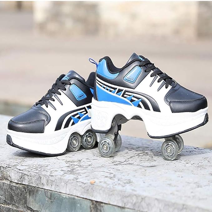 Double-Row Deform Wheel Automatic Walking Shoes Invisible Deformation Roller Skate 2 in 1 Removable Pulley Skates Skating Parkour