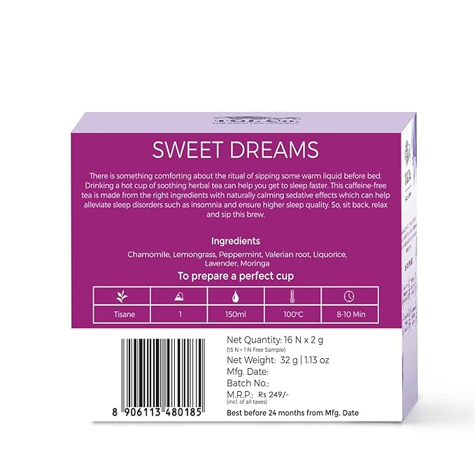 TGL Co. Sweet Dreams Herbal Green Tea – 16 Tea Bags | Chamomile, Lavender & Valerian | Calming & Sleep Support Blend