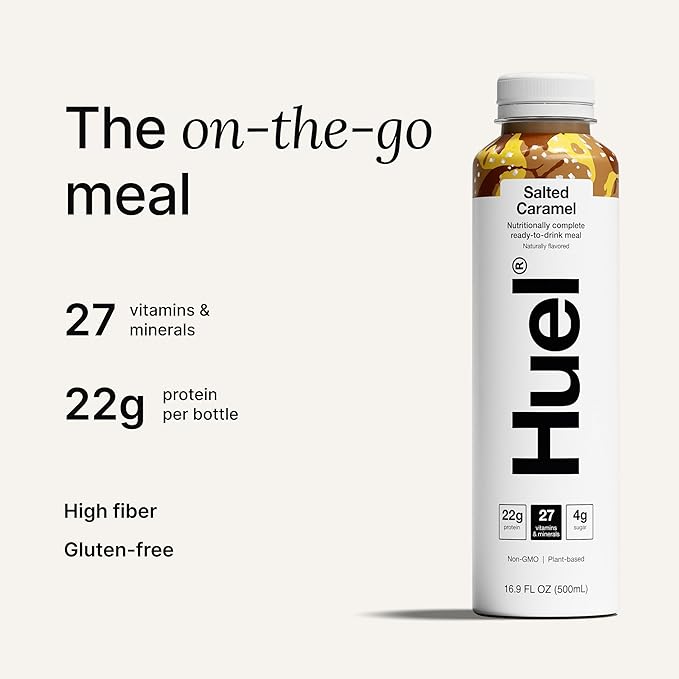 Huel Ready-to-Drink | Salted Caramel Meal Replacement Drink | High Protein Drink | Nutritionally Complete, Low Sugar, High Fiber, Plant Based, Vegan, Healthy | 22g Protein Per Bottle, 16.9 Fl Oz (12 Pack)
