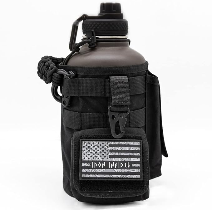 Iron Infidel Battle Bottle - Half Gallon Insulated Water Bottle with Paracord Handle, Large 64 oz Stainless Steel Water Jug with Rugged, Removable Sleeve for Keys, Wallet & Phone (Join or Die 2 Liter)