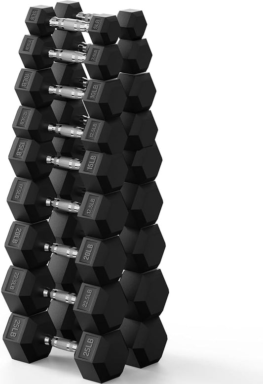 PAPABABE Hex Dumbbell Set 45-550 lb, Rubber Encased Home Gym Dumbbells, Weights Dumbbells for Women & Men, Hand Weight for Strength Training