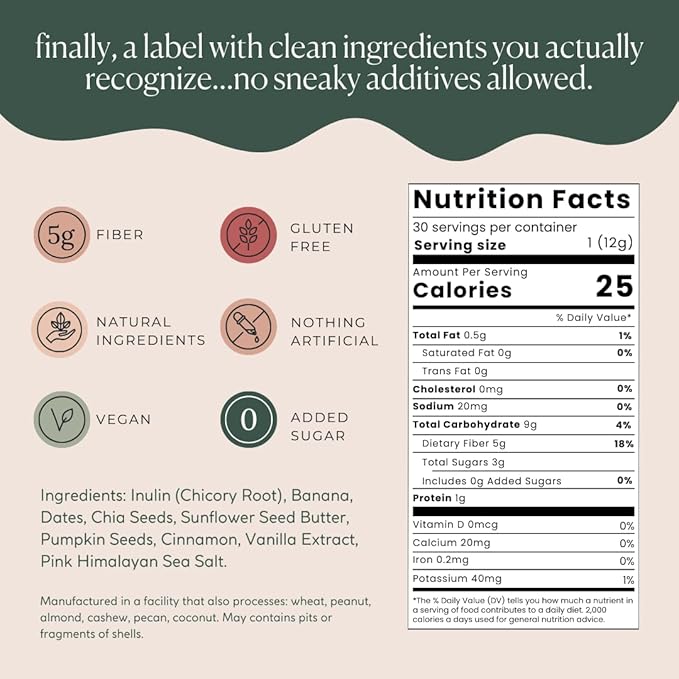 Fiber Supplement - 5g Daily Fiber Bite - Supports Regularity, Digestion and Gut Health - All Natural Ingredients, Banana Cinnamon Flavor, 30 Servings