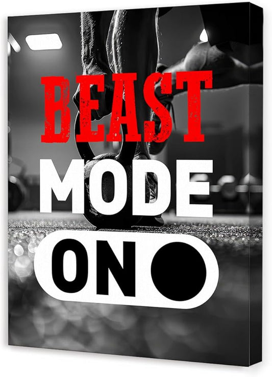 Inspirational Gym Wall Decor,Fitness Quotes Wall Art,Beast Mode on Canvas Wall Decor for Home Gym