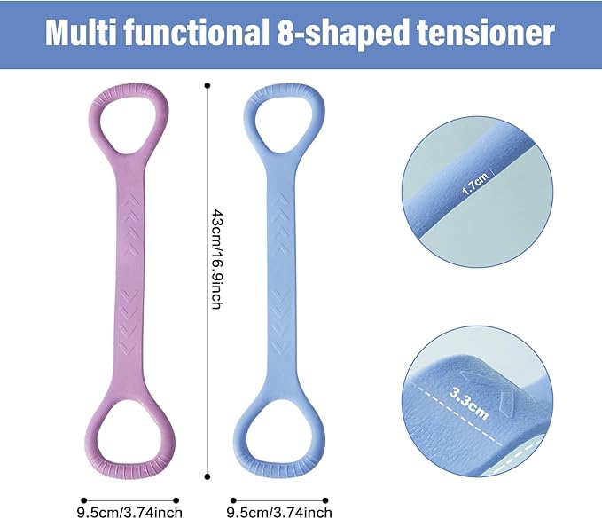 Figure 8 Fitness Resistance Band, Arm Back Shoulder Exercise Elastic Rope Stretch Fitness Band, Foot, Leg, Hand Stretcher, Arm Exerciser for Yoga Pilates Stretching Physical Therapy（Purple and Blue